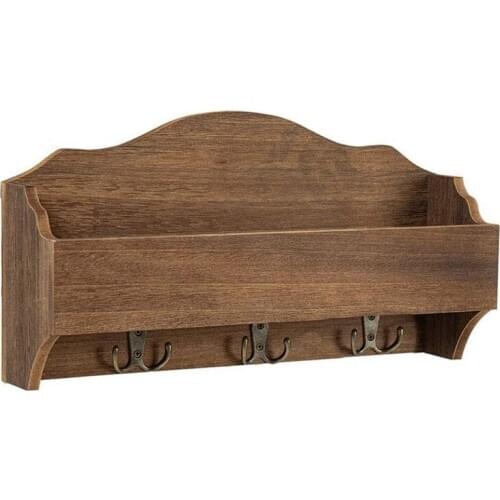 Key Holder for Wall Wooden Wall Mounted Mail Sorter Organizer with 3 Double Key Hooks, Wall Decorative Key Rack