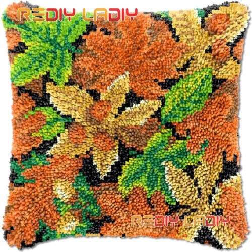Latch Hook Cushion Cover Autumn Leaves Needlepoint Kits Chunky Acrylic Yarn Crocheting Pillow Case Arts & Crafts