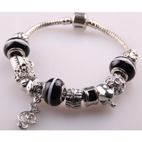 New Fashion alloy European beads and murano glass Charm Bracelet With metal music symbol Charms pendant Gift bracelets bangle