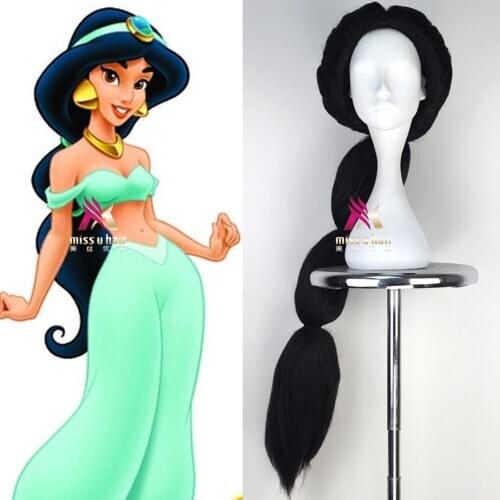 New Jasmine Cosplay costume Wig Black Long Hair Aladdin and the Magic Lamp Role Play Halloween Braided Hair+wig cap
