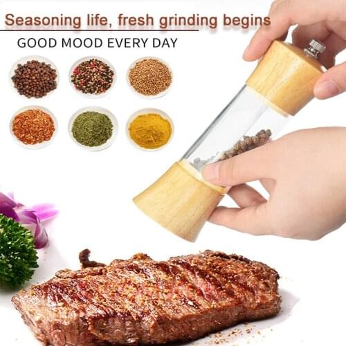 Transparent 6 Inch Oak Spice Pepper Grinder Handheld Seasoning Mills Grinder Spice Mill Home Hotel Kitchen Cooking BBQ Tool Acce