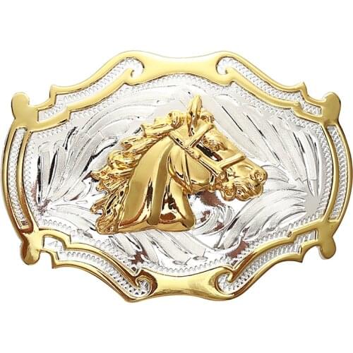 Rectangle Gold Horse Heads Western Belt Buckle Cowboy Rodeo Small Gold Belt Buckles for Men Women