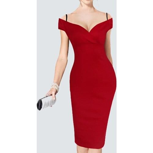 Sexy Summer Vacation Fashion Solid V Slash Neck Sleeveless Vintage Dress Spaghetti Strap Zipper Gorgeous Sheath Dress B309