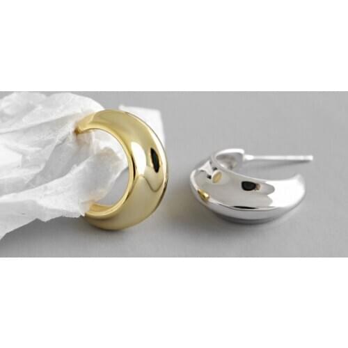 Pure Silver Earrings 925 Concise C-Shape Hoop Earrings Gold Color Circle Simple Korean Fashion Earring Fine Jewelry