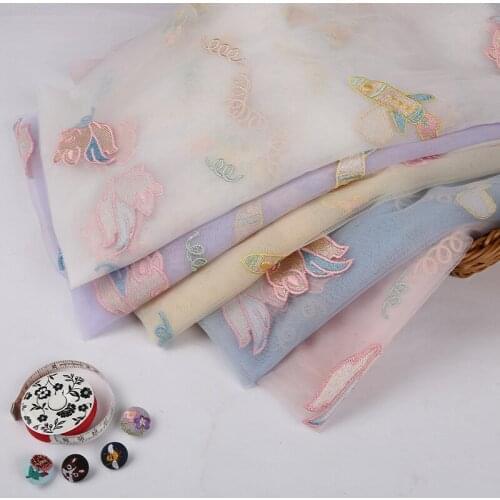 Soft Mesh Cute Little Flying Pig Embroidery For Kids Dress Diy Handmade Fabric