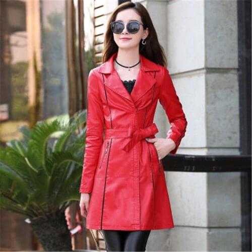 Leather spring autumn new Korean version of the self-cultivation big size womens l jacket long sheep leather windbreaker 660