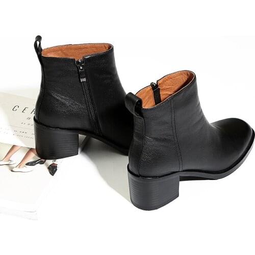 MORDOAN Genuine Cow Leather Thick-Heeled Short Boots Women Square Toe Platform Shoes 2021 Winter Mid Boots Ankle Boots For Women