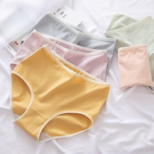 Womens Middle High Waist Breathable Panties Girls Belly Closed Large Size Briefs Solid Color Comfortable Student Underwear