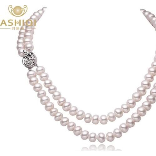 ASHIQI Real Natural Freshwater Pearl Necklaces For Women 2 Rows Pearls Jewelry Mothers GIFT