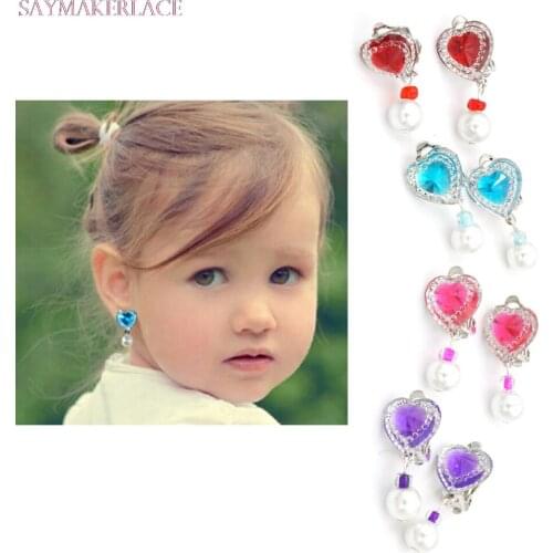 1.5*1cm Cute Crystal Jewelry Baby Girl Earrings Ear Clip no Piercing Earrings Imitation Pearl Earrings Kids Children Jewelry