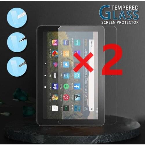 2Pcs Tablet Tempered Glass Screen Protector Cover for Amazon Fire HD 8 Kids 10th Gen 2020 Full Coverage Anti-Shatter Screen