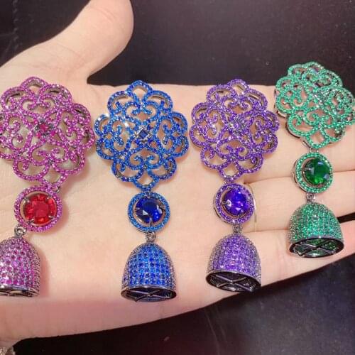 32x72mm golden plated cubic zircon Micro Pave flower pendant tassel