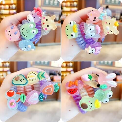 5 Pcs/Bag Chidlren Cute Animal Cartoon Fruit Elastic Hair Bands Girls Lovekly Electric Coil Rubber Bands Kids Hair Accessories