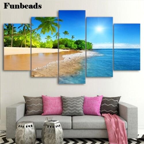 Diamond painting 5 Pieces Sea Water Palm Trees Sunshine Seascape cross stitch diy 5d diamond embroidery full square drill FF839