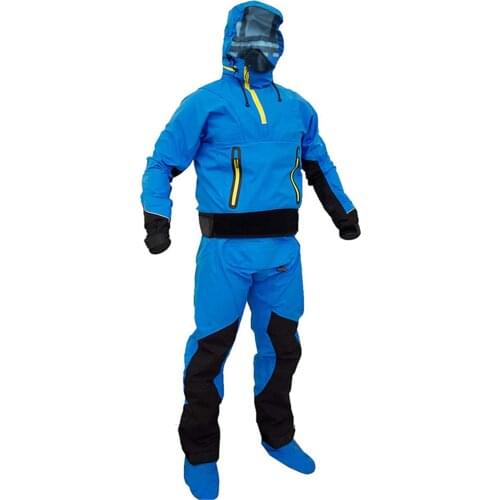 Kayak Dry Suit Waterproof Fabric Rubber Drysuit Surfing Diving Rafting 3-Layer One-Piece Side Pockets With Socks DM114