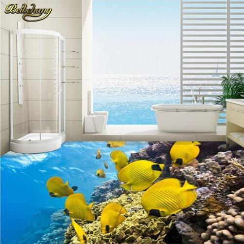 Beibehang Custom Photo Flooring Wallpaper Wall Stickers Tropical Fish Ocean 3D Thickened Wear PVC Flooring papel de parede