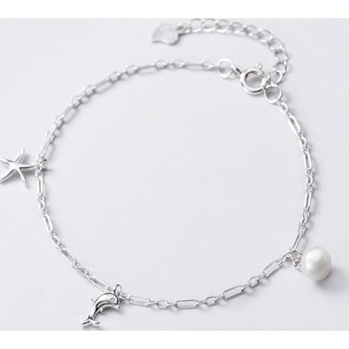 Dolphin Starfish Female 925 Anklet Women Sterling Silver Women Fashion Bracelet Pearl Hand Jewelry Fine Chain Ladies Aesthetic