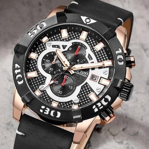 MEGIR Brand Watch Men Leather Sports Watches Mens Army Military Quartz Wristwatch Chronograph Male Clock Relogio Masculino 2136