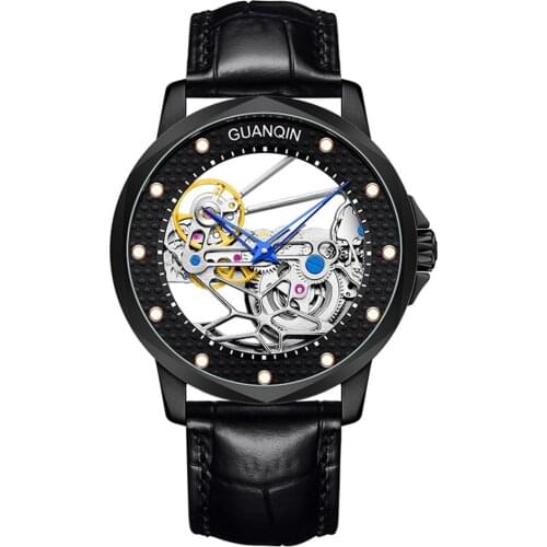 Guanqin Automatic Mechanical Business Watch Men Top Brand Luxury Waterproof Skeleton Tourbillon Clock Man Relogio Masculino