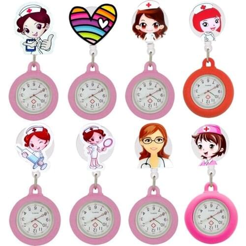2020 new cartoon scalable badge reel heart nurse pocket watches doctor medical quartz ladies women mens gift watches