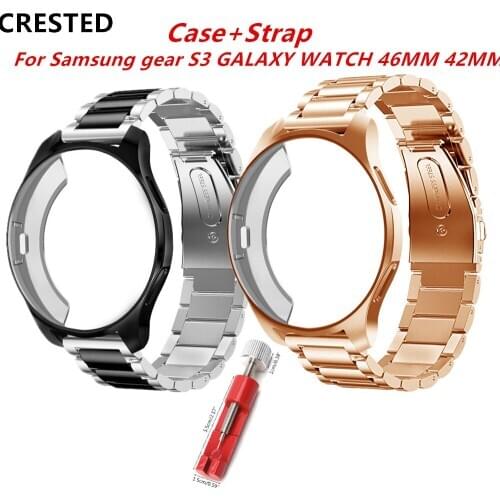 Case+Strap For samsung Gear S3 Frontier/C Galaxy watch 46mm 42mm 20mm/22mm watch band Stainless Steel TPU plated protective case