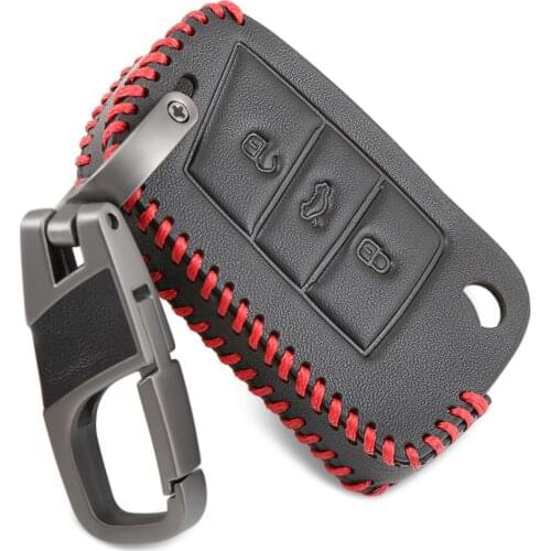 Black Leather Car Key Case Cover For VW Volkswagen Golf 7 MK7 Tiguan MK2 For SEAT Ateca Leon FR 2 Ibiza For Skoda Octavia A7