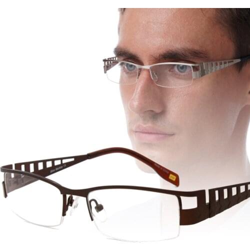 Business Men Retro Vintage Metal Half-rim Optical Frames Glasses Eyewear Black Brown Grey Silver with Spring Hinge SM4019
