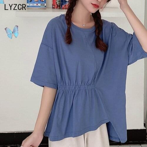 Ersize T Shirts Women 2021 Summer Loose Plus Size Blouse Shirt Female Irregular Bat Sleeve Womens T-shirt Korean Clothes