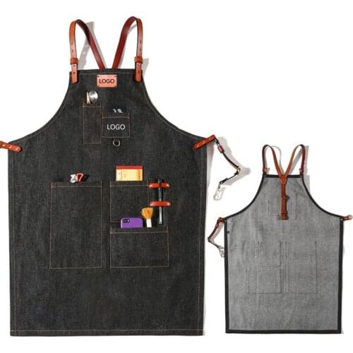 Denimen apron, milk tea shop, floristry, restaurant, cafe, barber, bakery, work clothes custom LOGO
