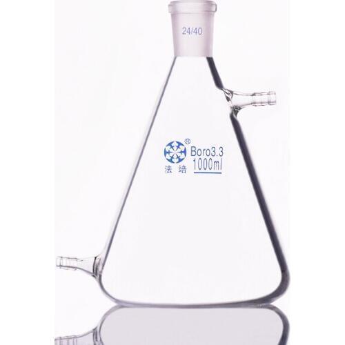 Filtering flask with side tubulature 1000ml 24/40,Triangle flask with upper and bottom side tube,Filter Erlenmeyer bottle