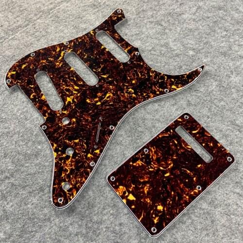 New Set of 4Ply 11 Holes ST Guitar Pickguard SSS & Cavity Cover Spring Cover Back Plate w/Screws ,Brown Tortoise Shell