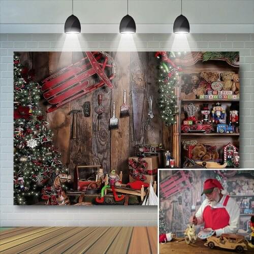 Christmas Real Scene Photography Backdrop Wood Wall Toy Cupboard Christmas Trees Background Kids Baby Photostudio Props