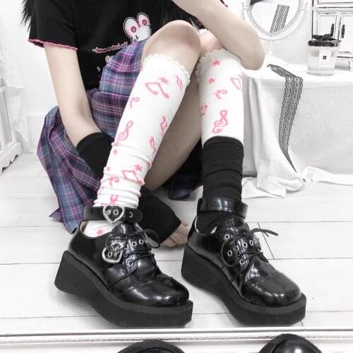 Japan Harajuku JK Uniform Punk Shoes Lace-up Buckle Strap Platform Wedge Shoes