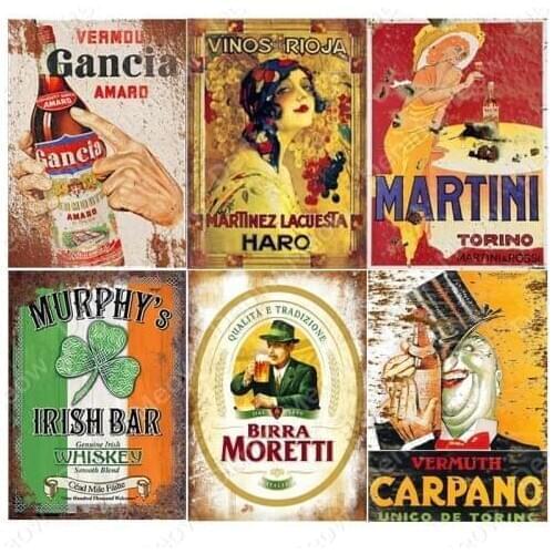 Irish Pub Plaque Beer Vintage Metal Tin Signs Bar Club Cafe Home Decor Man Cave Wall Art Poster Italian Wine Metal Painting N363