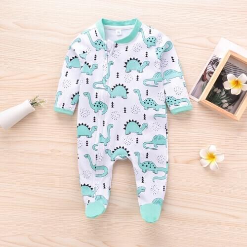 Cotton Spring Fall Baby Girl Clothes Lovely Cartoon Animal Dinosaur Print Zipper Long Sleeve Baby Romper Baby Boy Clothes 0-18M