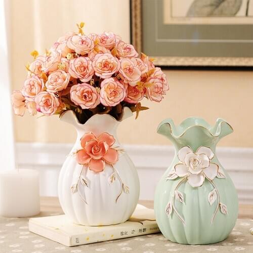 Exquisite Brief home decoration vase Wedding blessing gift Relief flower pattern white green tabletop vases