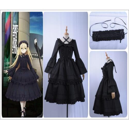 Anime Angels of Death X HMM Ray Cosplay Costume Custom Adult Women Princess Dress Mandarin Sleeve Gown Black Patch Blinder