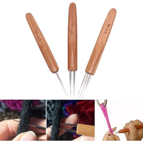 1pc/3pcs Professional 0.75Mm Wooden Dreadlock Needles Dreadlock Crochet Hook Soft Touch Steel Crochet Hook For Braids