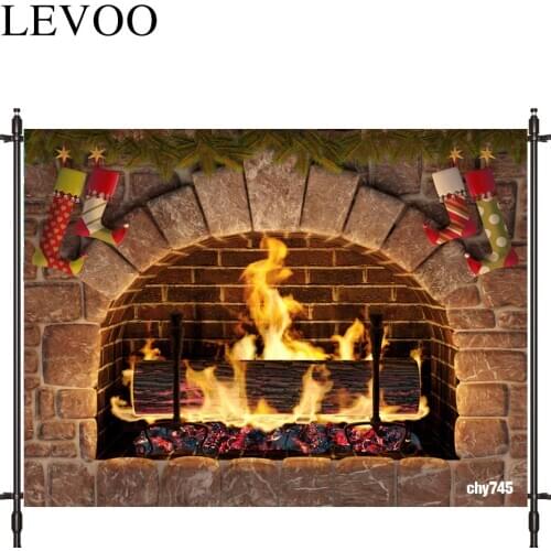 LEVOO Photographic Background Fireplace Winter Christmas Sock Fire Photocall Photobooth Studio Photography Backdrop