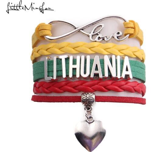 Little MingLou Infinity love country Lithuania Bracelet heart Charm leather wrap men bracelets & bangles for Women jewelry
