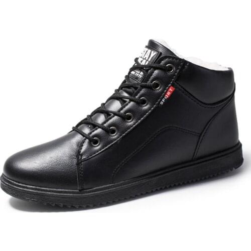 2019 Men Winter new Ankle Boots Shoes Black pu Leather Boots Mens Footwear Warm Plush Fur Winter Boots For Men botas hombre bot