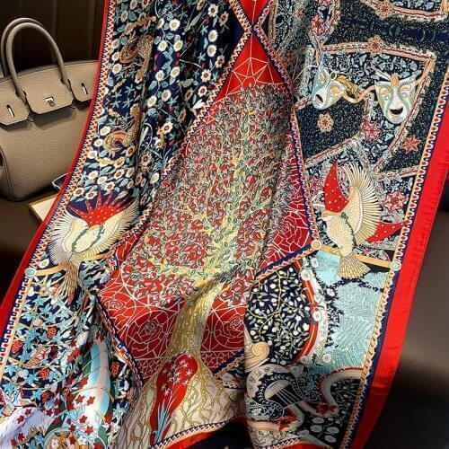 Soft Silk Scarf Women Designer Long Bandana Foulard Femme Summer Abstract Tree Print Beach Pareo Travel Shawl Scarves For Ladies