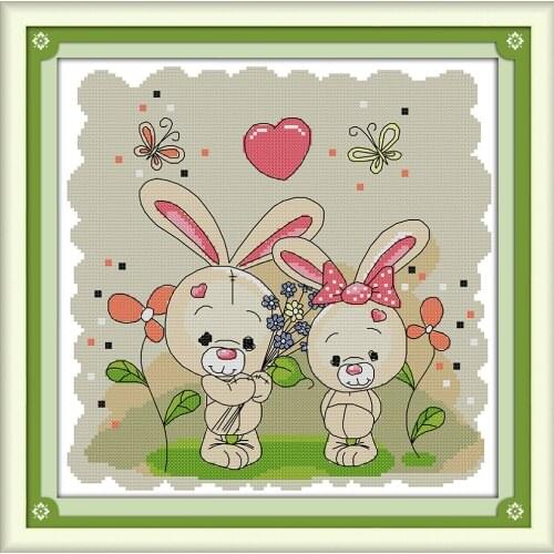 The couple rabbits cross stitch kit cartoon Pattern printed on canvas DMC embroidery handmade needlework craft supplies material