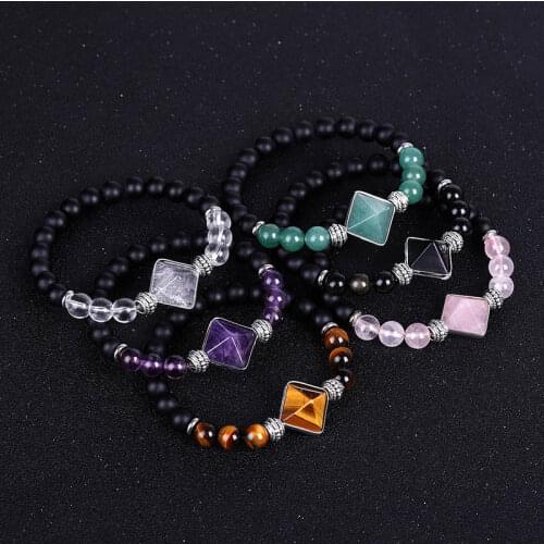 Natural Amethysts Bracelets Women Vintage Reiki Healing Chakra Bracelets Men Pyramid Bead Yoga Energy Balance Bracelets BYZ-10