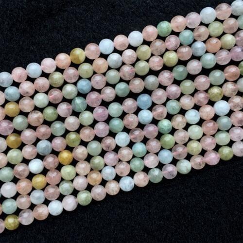 Genuine Natural Multicolour Green Pink Blue Aquamarine Beryl Morganite Round Loose Necklace Bracelet Beads 8mm 15" 05974