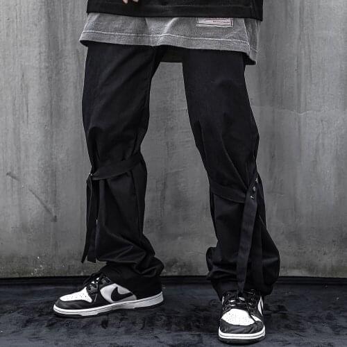 2021 New Black Techwear Streetwear Hip Hop Causal Straight Pants For Men