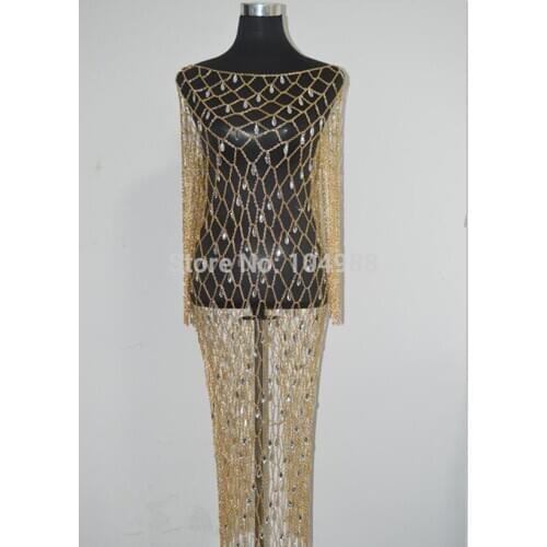 NEW STYLE B738 Women Rock Harness Gold colour Chains Unique Design Clear Beads Longer Dressing Body Chains Jewelry 2 Colors