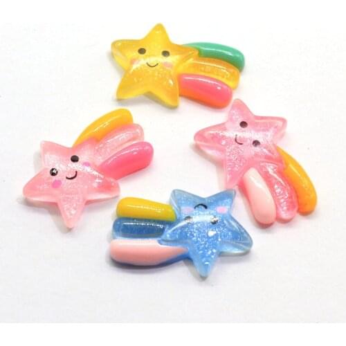 Very Cute Rainbow Shooting Star Resin Cabochons Flatback Rainbow Meteor Charms Hairbow Center DIY Accessories