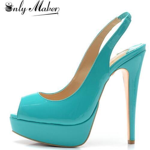 Onlymaker 2020 Womens Sexy Peep Toe Platform Sandals 12cm High Heels Green Blue Slingback Sandals Big Size 5-15