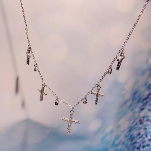 New Cross Charms tassels Pendant Stacks Choker Necklace Cubic Zirconia Bling Hip Hop Jewelry Fo Women Wedding Party N0467